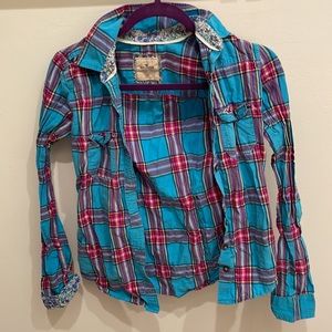 Y2k Hollister flannel floral details red blue vintage